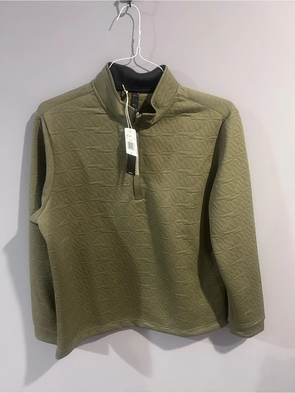 NWT Adidas Men’s Large Olive Green Quilted Quarter Zip Pullover